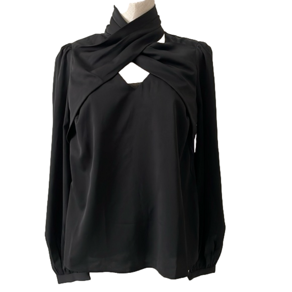 Strut & Bolt black blouse with crossover neck sz S